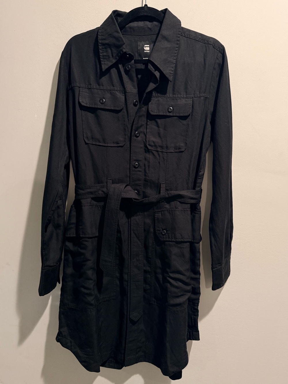 G-Star RAW Military Utility Shirt Dress Black Lyocell Linen Belted NWT